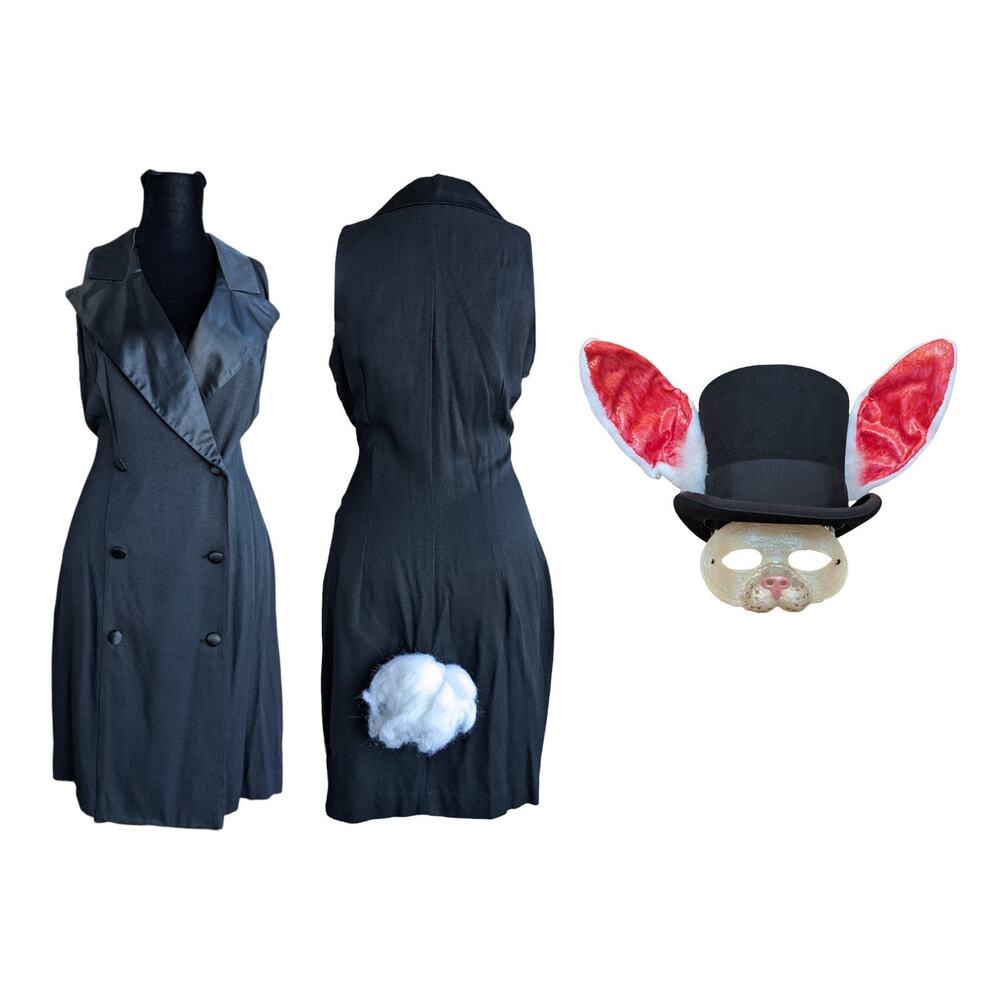 💜Vintage White Rabbit Tuxedo Costume Dress Top Hat Mask